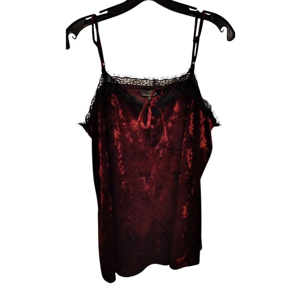 Suzanne betro maroon velvet and black lace cami
